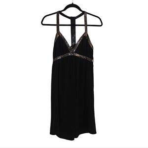 Gentle Fawn Black Dress with Metallic Gold Snake-Print Trim size Small